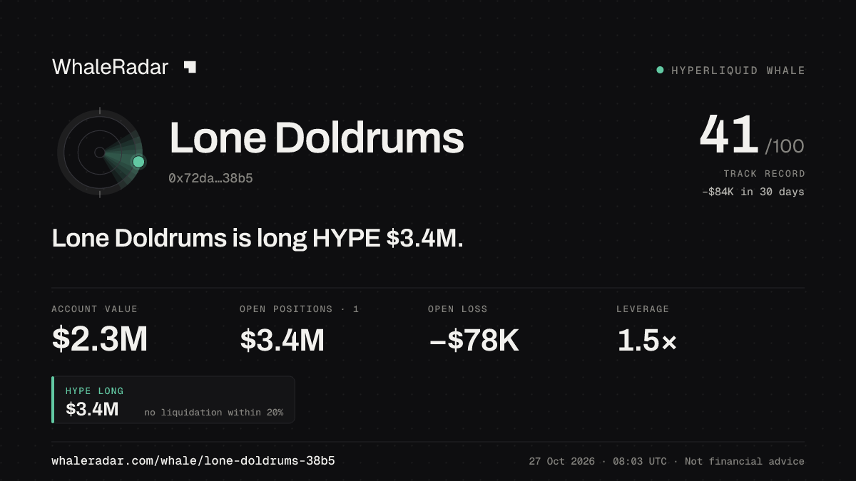 Lone Doldrums 공유 카드: Lone Doldrums: HYPE 롱 335만 달러.