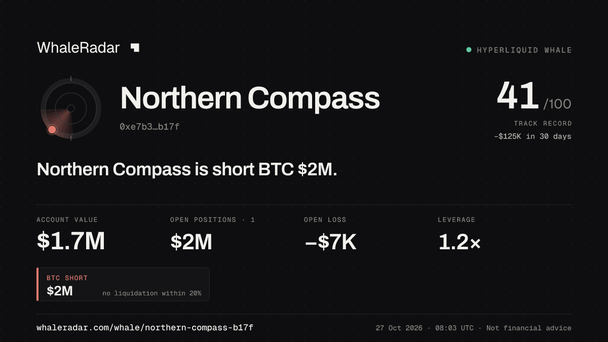 Northern Compass 공유 카드: Northern Compass: BTC 숏 195만 달러.