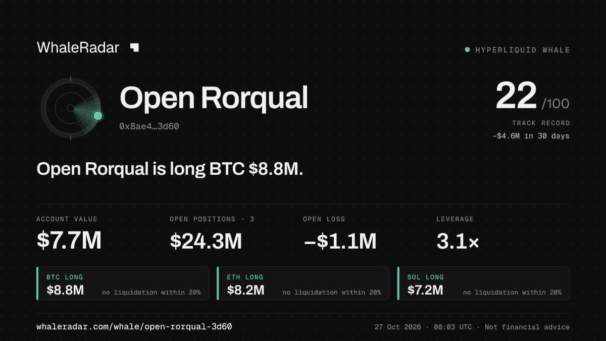 Open Rorqual 공유 카드: Open Rorqual: BTC 롱 875만 달러.