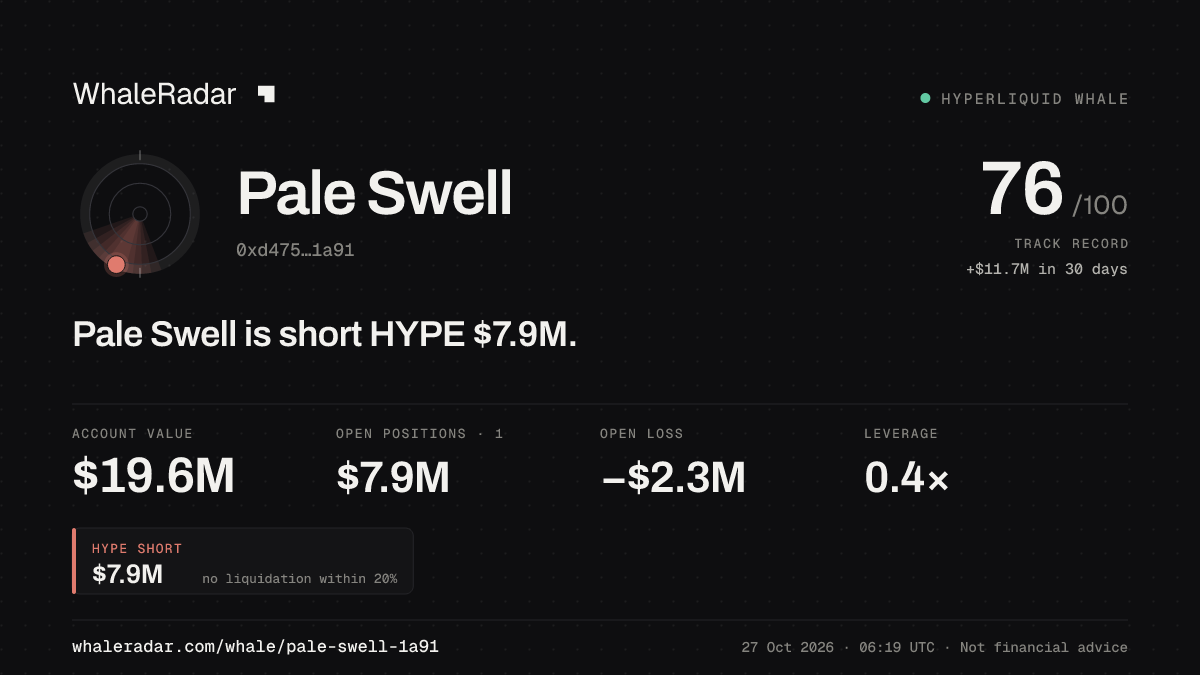 Pale Swell 공유 카드: Pale Swell: HYPE 숏 786만 달러.