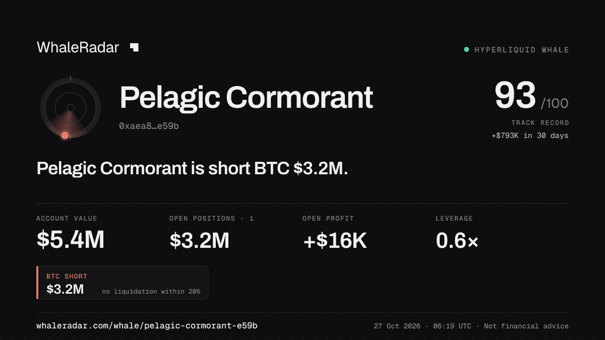 Pelagic Cormorant 공유 카드: Pelagic Cormorant: BTC 숏 318만 달러.