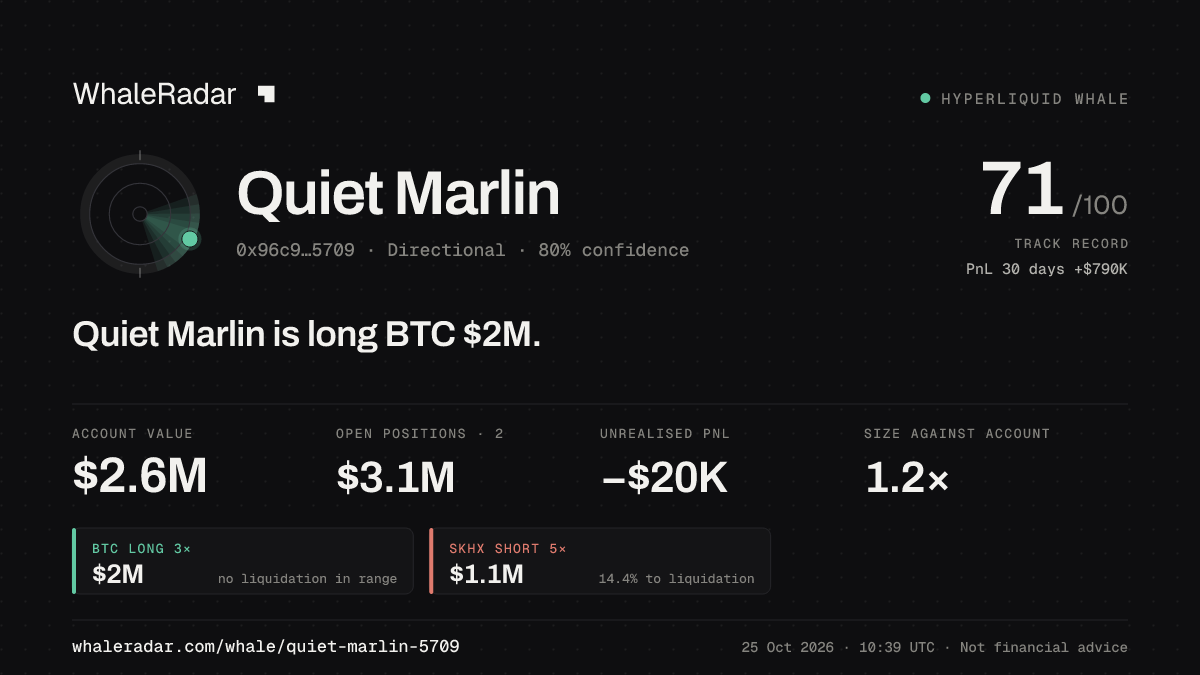 「Quiet Marlin」分享卡片:Quiet Marlin 持有 BTC 200 万美元 多单。