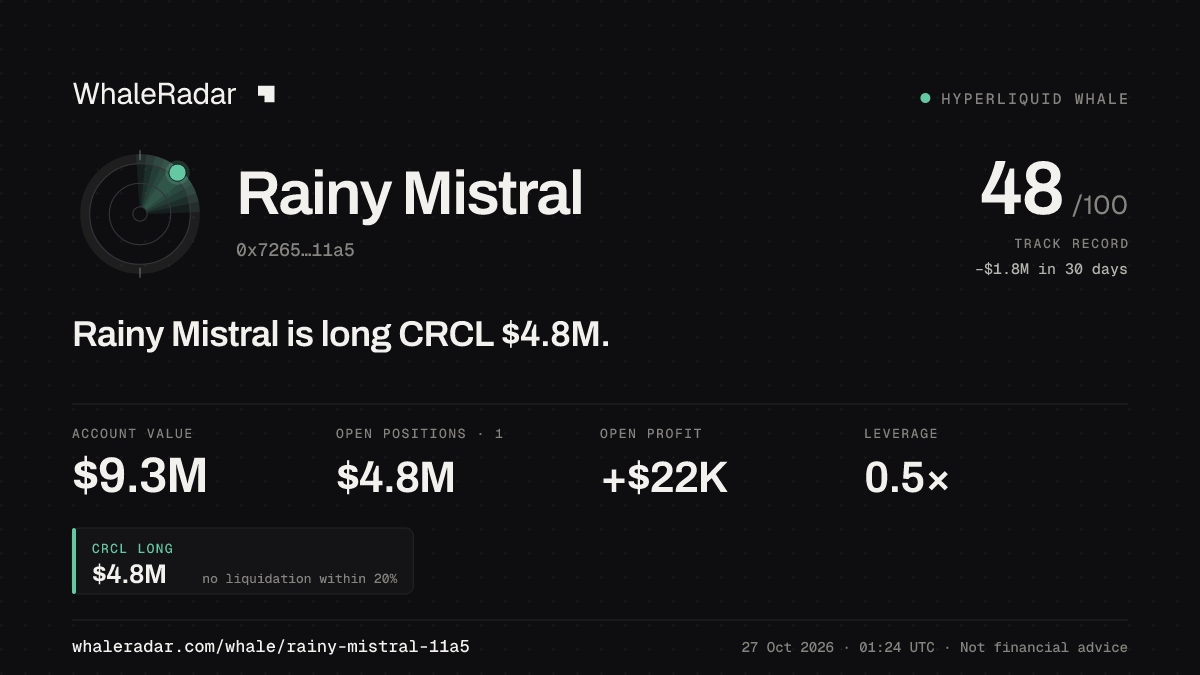 「Rainy Mistral」分享卡片:Rainy Mistral 持有 CRCL 481 万美元 多单。