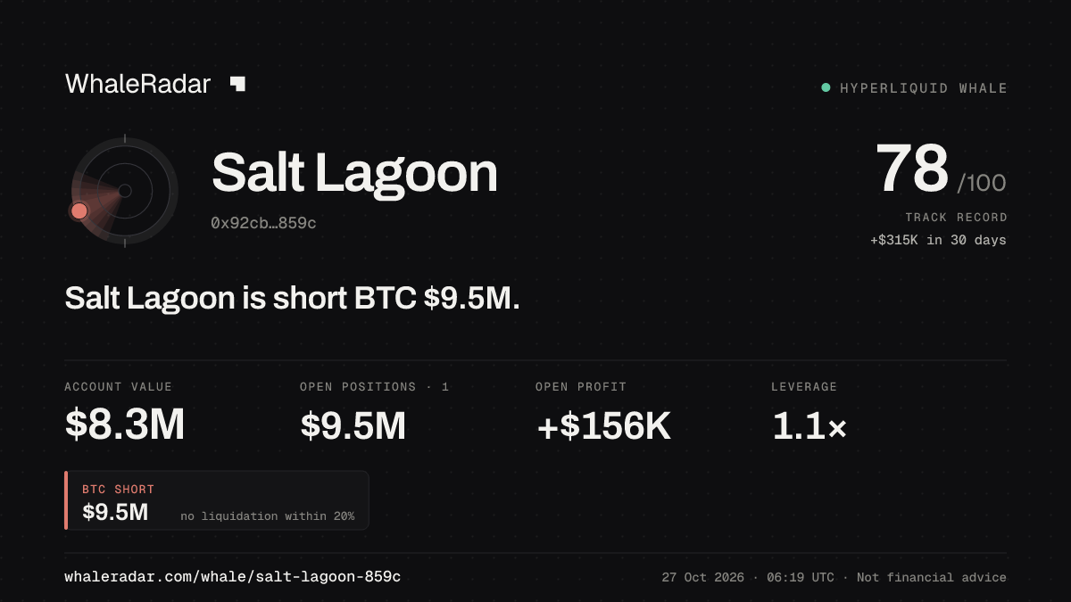 Salt Lagoon 공유 카드: Salt Lagoon: BTC 숏 935만 달러.