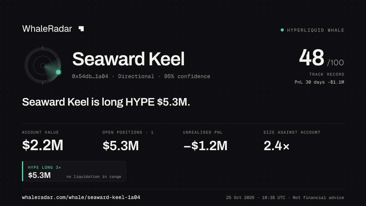 「Seaward Keel」分享卡片:Seaward Keel 持有 HYPE 535 万美元 多单。