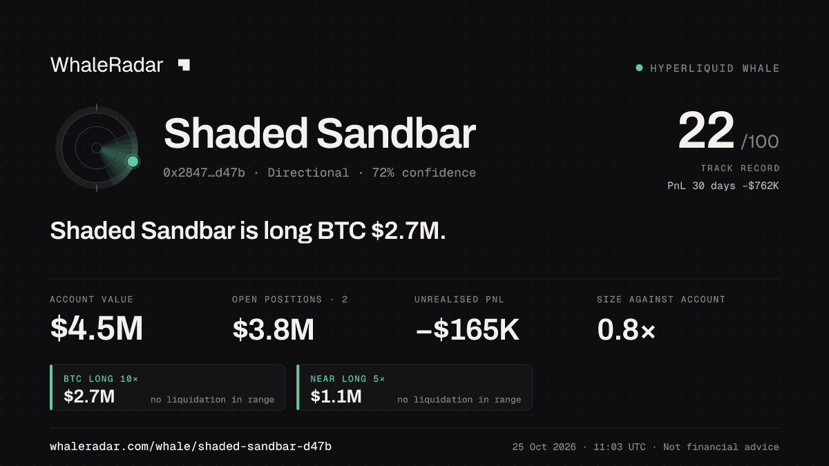 Share card for Shaded Sandbar: Shaded Sandbar is long BTC $2.7M.