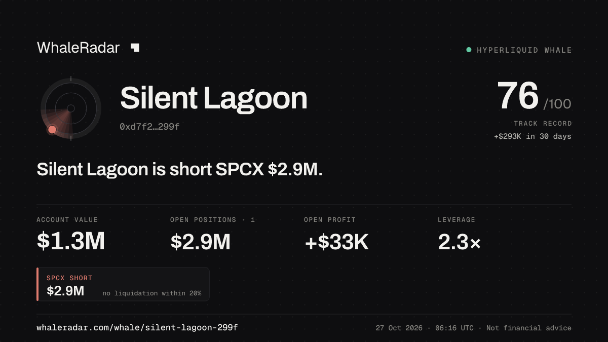Silent Lagoon 공유 카드: Silent Lagoon: SPCX 숏 295만 달러.
