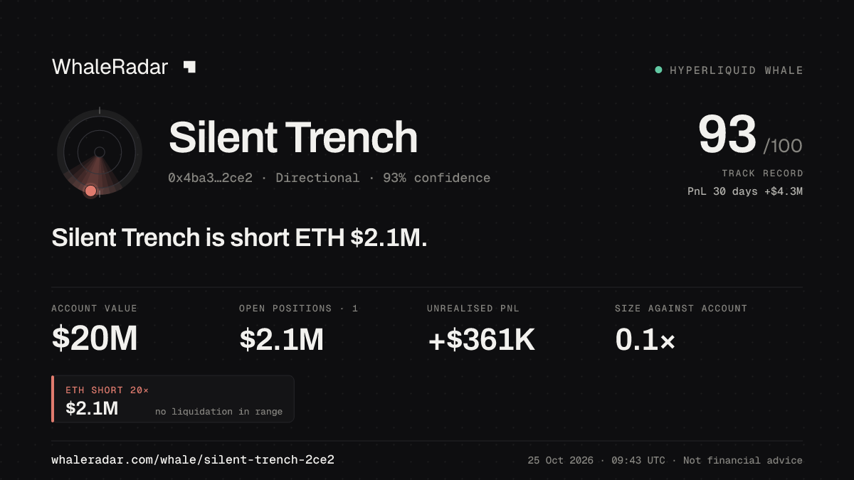 「Silent Trench」分享卡片:Silent Trench 持有 ETH 214 万美元 空单。