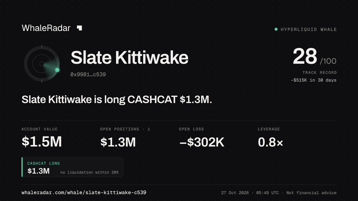 Slate Kittiwake 공유 카드: Slate Kittiwake: CASHCAT 롱 126만 달러.