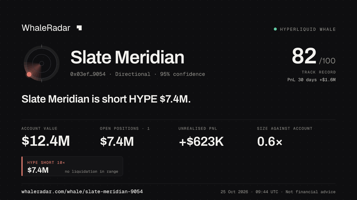 「Slate Meridian」分享卡片:Slate Meridian 持有 HYPE 742 万美元 空单。