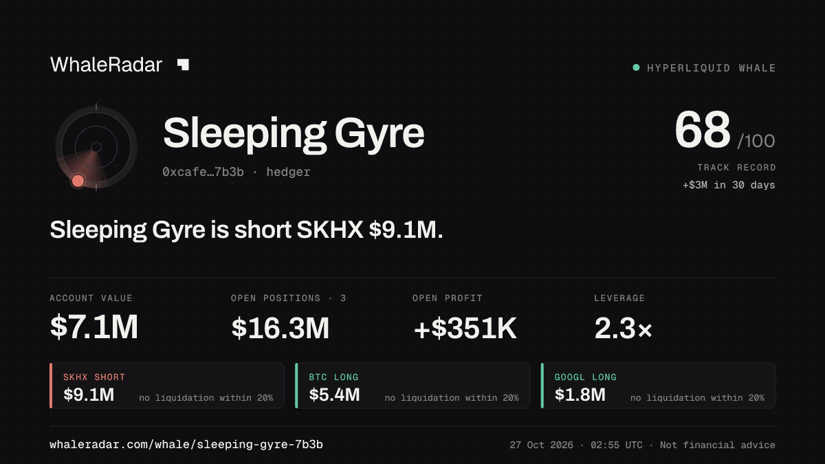 Share card for Sleeping Gyre: Sleeping Gyre is short SKHX $9.3M.