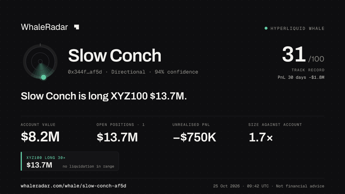 Share card for Slow Conch: Slow Conch is long XYZ100 $13.7M.