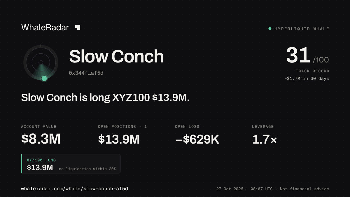 Slow Conch 공유 카드: Slow Conch: XYZ100 롱 1,393만 달러.