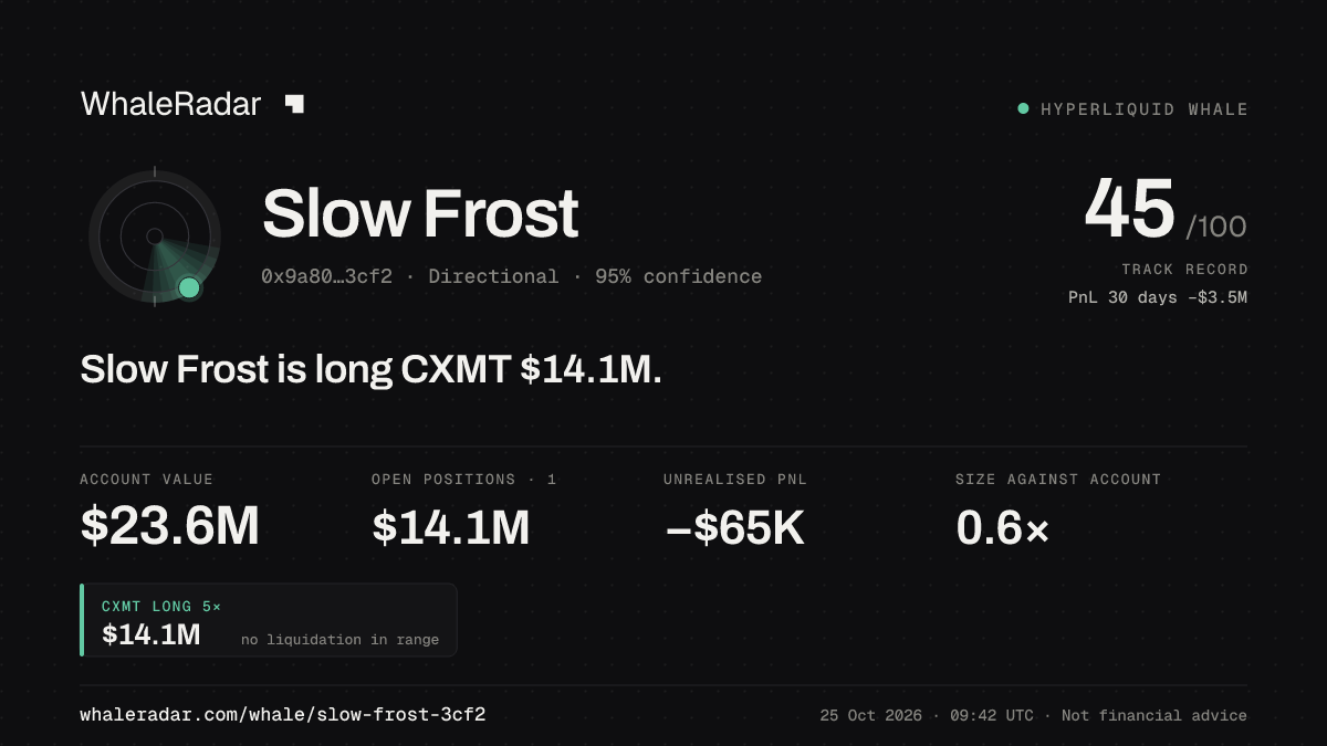 Share card for Slow Frost: Slow Frost is long CXMT $14.1M.