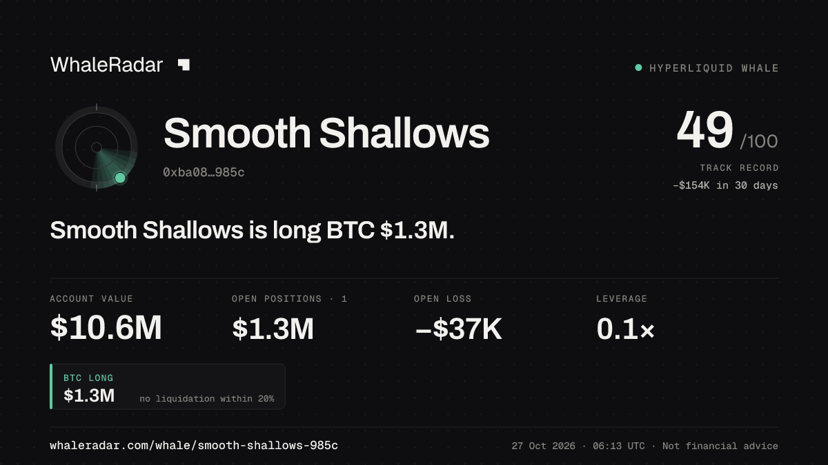 Smooth Shallows 공유 카드: Smooth Shallows: BTC 롱 127만 달러.