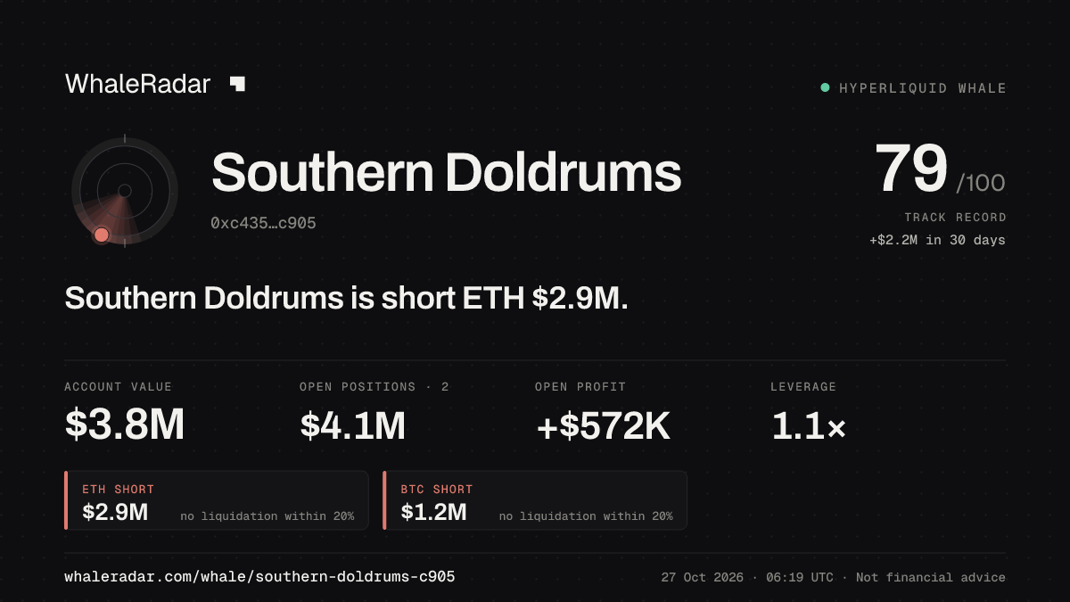 Southern Doldrums 공유 카드: Southern Doldrums: ETH 숏 289만 달러.