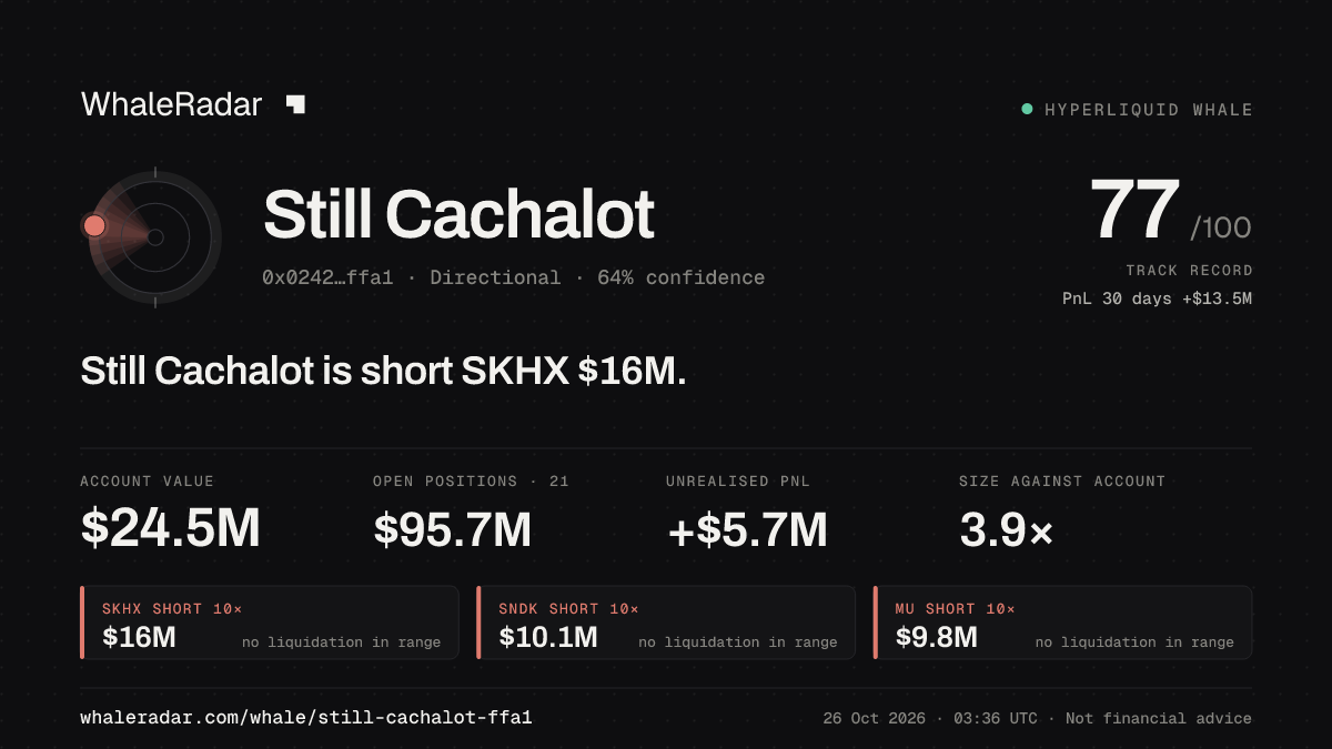 Share card for Still Cachalot: Still Cachalot is short SKHX $16M.