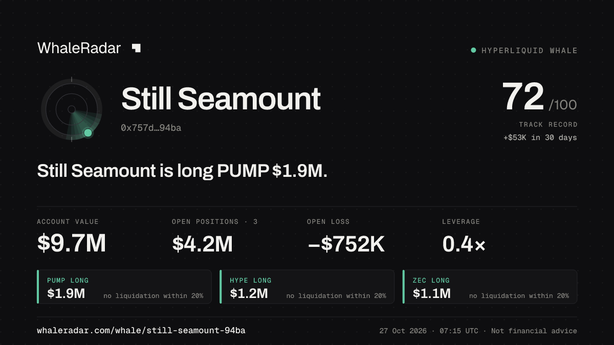 Still Seamount 공유 카드: Still Seamount: PUMP 롱 192만 달러.