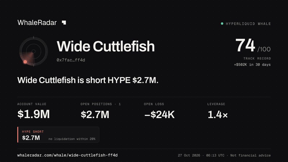 Wide Cuttlefish 공유 카드: Wide Cuttlefish: HYPE 숏 266만 달러.